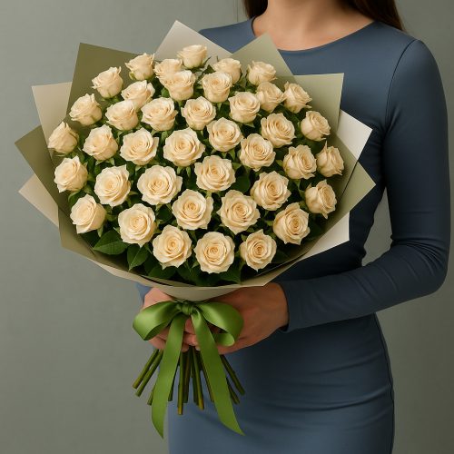 Кустовые кремовые розы «Нежность полей»